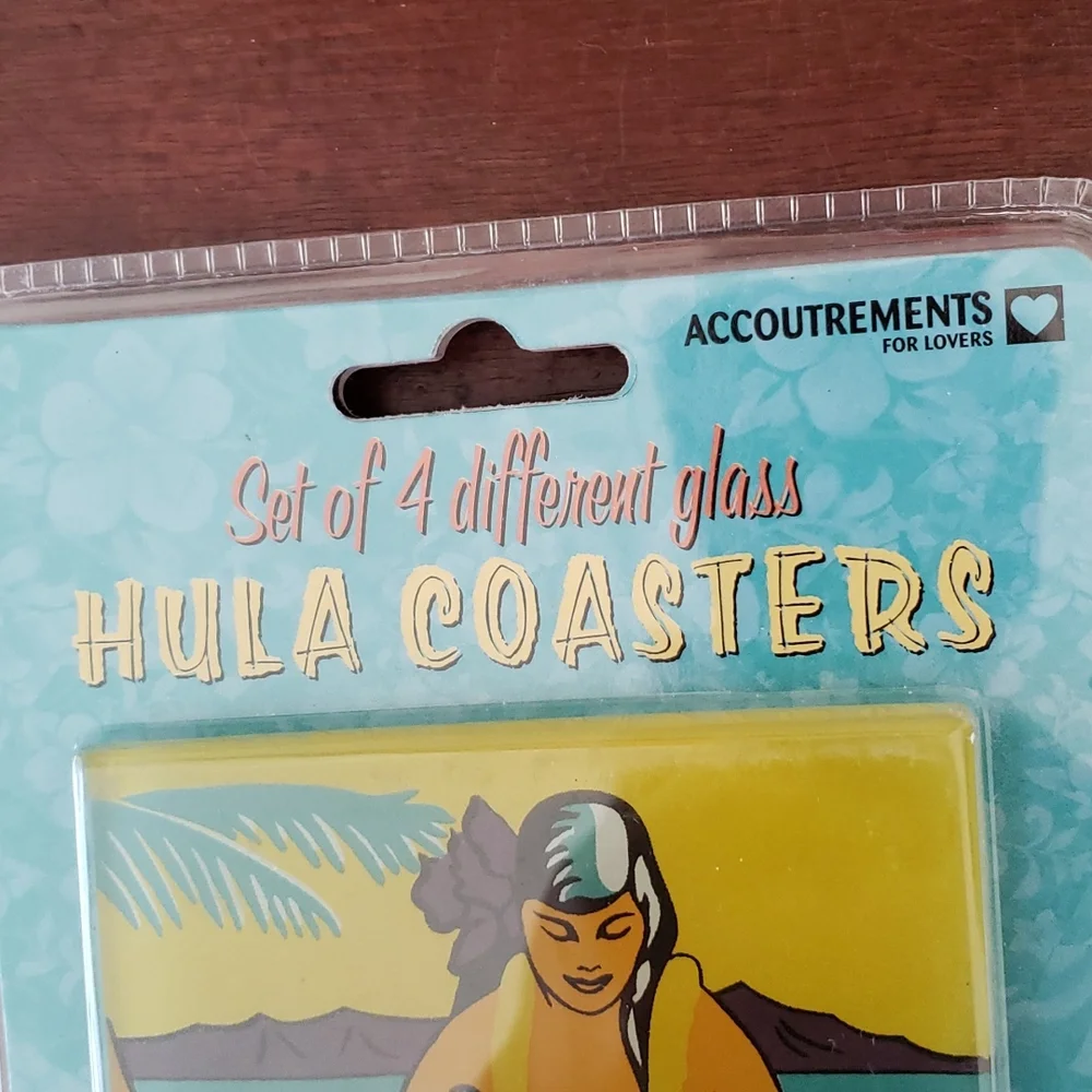 NWT Hula Glass Coasters 2003 Set of 4
